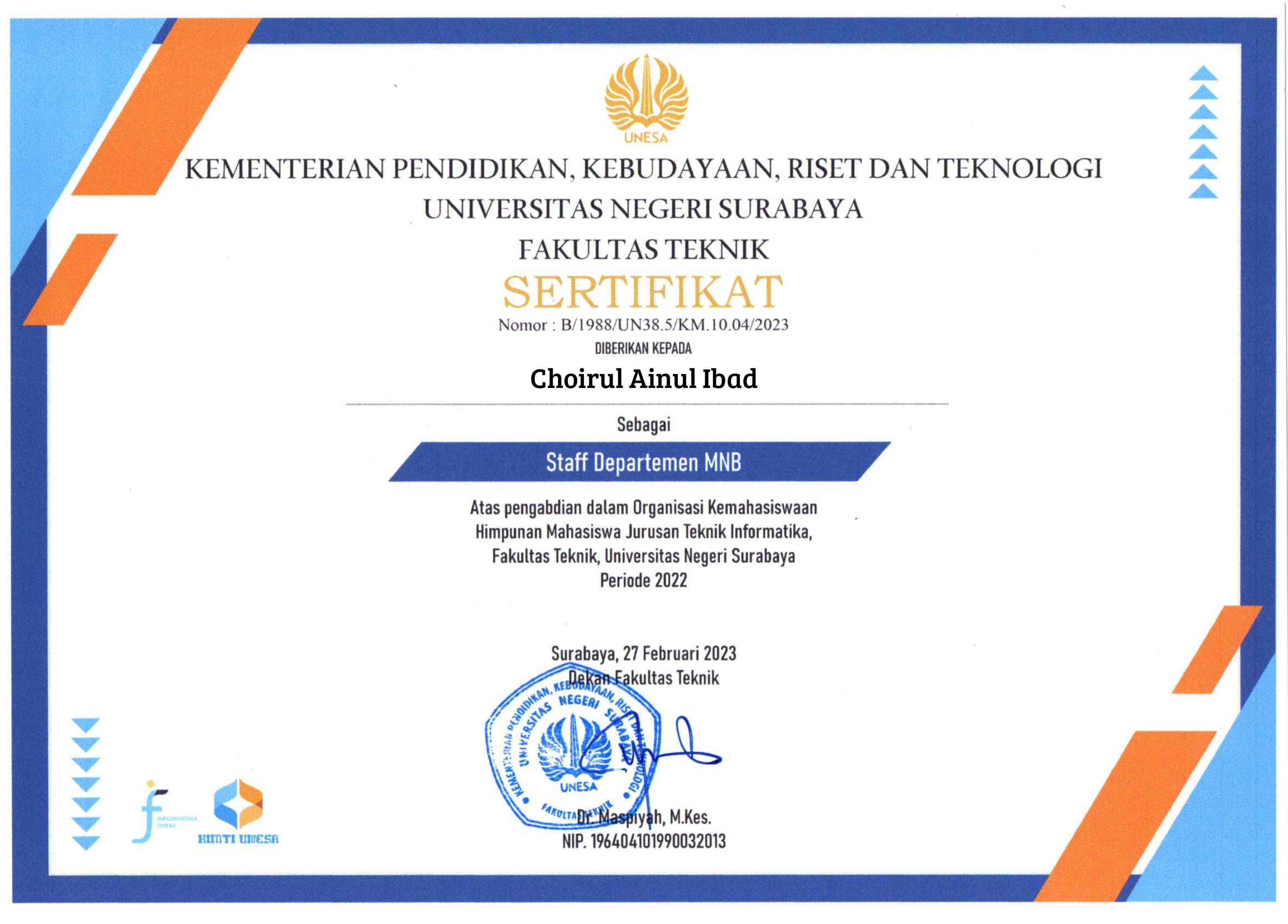 HIMTI Certificate
